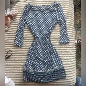 Ann Taylor Blue and White Sheath Dress 3/4 Sleeve